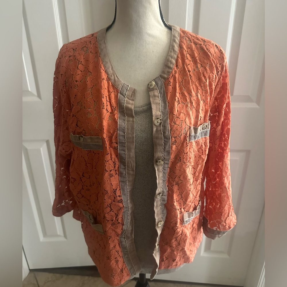 Linea by Louis Dell'Olio Coral Lace Jacket with Matching Taupe Tank and Trim